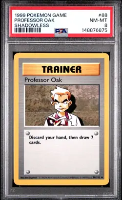 1999 vintage POKEMON Base Set SHADOWLESS PROFESSOR OAK PSA 8 #88/102 Trainer - Image 1