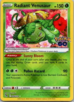 Radiant Venusaur Radiant Rare Pokemon GO 004/078 NM - Image 1