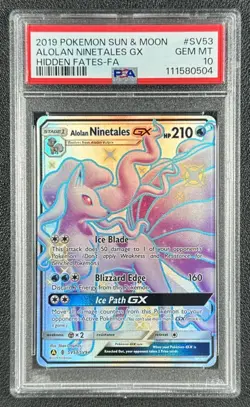 FA ALOLAN NINETALES GX PSA 10 2019 POKEMON SM HIDDEN FATES #SV53/SV94 GEM 0504 - Image 1