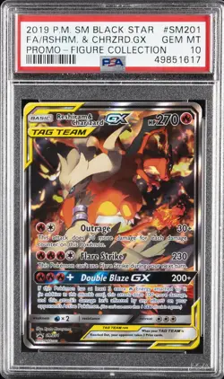 2019 POKEMON SM BLACK STAR PROMO #SM201 FULL ART/RESHIRAM & CHARIZARD GX PSA 10 - Image 1