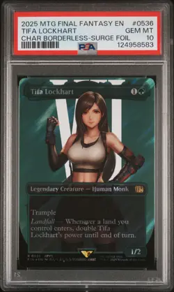 2025 MTG FINAL FANTASY CHARACTER BORDERLESS-SURGE FOIL TIFA LOCKHART PSA 10 - Image 1