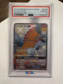 2019 POKEMON SUN & MOON HIDDEN FATES #SV50 FULL ART/HO-OH GX PSA 10 - Image 1