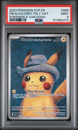 2023 Pokemon Van Gogh Pikachu Grey Felt Hat SVP en #085 Promo PSA 9 Mint - Image 1