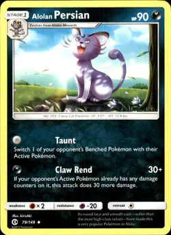 Alolan Persian 79/149 Uncommon - Pokemon SM Base Set 2017 LP - MP - Image 1