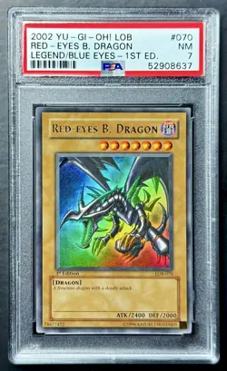 2002 Yugioh RED-EYES B. DRAGON 1st Edition LOB-070 English Ultra Rare PSA 7 NM! - Image 1