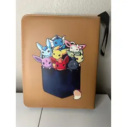 Pokemon Eevee Trading Card Binder Unisex OS Brown Excellent Zippered 3-Ring - Image 3