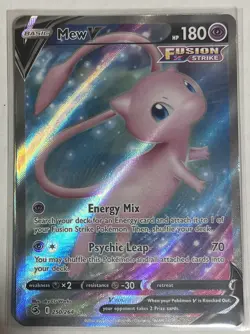 Pokemon Mew V Fusion Strike Ultra Rare Full Art Holo Card 250/264 (in card case) - Image 1