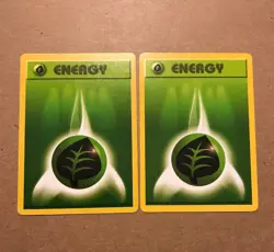 2X Grass Energy 99/102 Pokemon Base Set Shadowless Card WOTC Old Vintage NM 1999 - Image 1