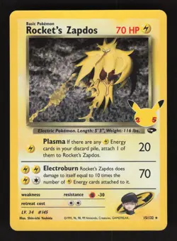 Rocket's Zapdos 15/132 Pokemon Celebrations Classic Collection Holo Card - Image 1