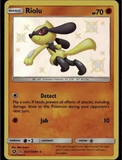 Riolu Shiny Holo Rare Hidden Fates: Shiny Vault SV21/SV94 Fighting Holo Pokemon - Image 1