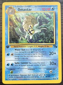 1st Edition Omastar 40/62 Pokemon TCG WOTC Base Set Fossil MINT - Image 1