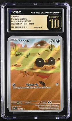 Pokemon Sandile 135/086 Illustration Rare Black Bolt - CGC 10 PRISTINE - Image 1