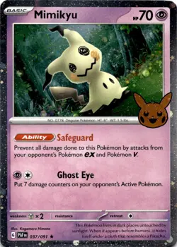 MIMIKYU 037/091 HOLO HOLO RARE TRICK OR TRADE BOOSTER 2024 POKEMON HOLO LP - Image 1