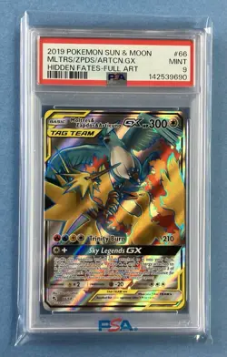 PSA 9 Moltres & Zapdos & Articuno GX Full Art 66/68 Hidden Fates Holo Pokemon - Image 1