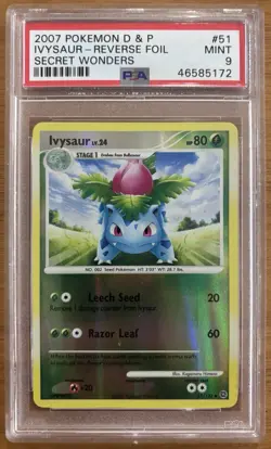 2007 POKEMON DIAMOND & PEARL SECRET WONDERS #51 IVYSAUR-REVERSE FOIL PSA 9 - Image 1