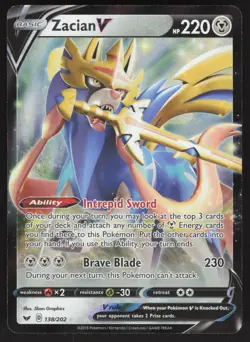 Zacian V 138/202 Ultra Rare Pokemon TCG SWSH01: Sword & Shield Base Set NM - Image 1