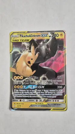 Pokemon Pikachu & Zekrom GX TAG TEAM Ultra Rare Holo 33/181 Sm-Team Up Card NM - Image 1