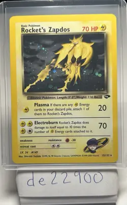 Rockets Zapdos Gym Challenge Holo Card 15/132 Unlimited - Image 1