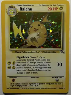 Pokemon TCG Raichu Fossil Holo Rare Card 14/62 Unlimited Vintage - Image 2