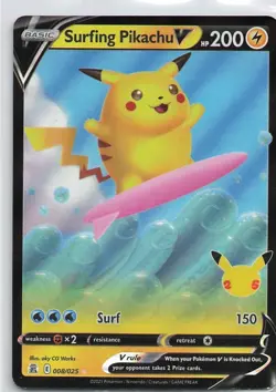 Surfing Pikachu v 008/025 - Celebrations - Pokemon Card - Image 1