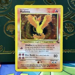 1999 Pokemon Moltres 12/62 Fossil Holo HP Pokemon Card - Image 1
