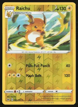 SWSH01: Sword & Shield Base Set Raichu #066/202 Reverse Holo Pokemon Card - Image 1