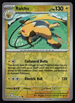 Raichu 052/162 Common Temporal Forces Pokemon Reverse Holo Near Mint - Image 1