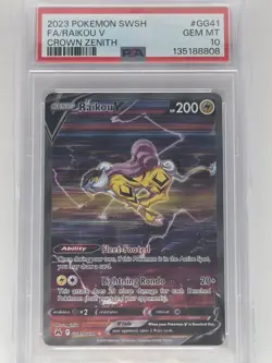 Pokemon TCG Raikou V GG41/GG70 PSA 10 Crown Zenith Holo Full Art Ultra Rare - Image 1