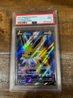 POKEMON 2021 SWSH Evolving Skies Full Art JOLTEON V #177 PSA 9 Mint RARE - Image 1
