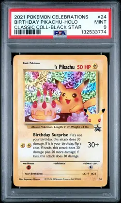 2021 POKEMON CELEBRATIONS CLASSIC COLLECTION #24 BIRTHDAY PIKACHU-HOLO PSA 9 - Image 1