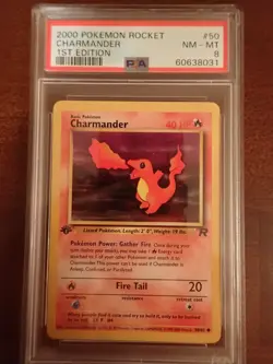Pokemon TCG-Charmander 50/82 Rocket 1st Edition PSA 8 NM-MT - Image 1