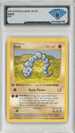 1999 Pokemon Base 1st Ed ONIX #56/102 💎 DSG 9 Mint - Image 1