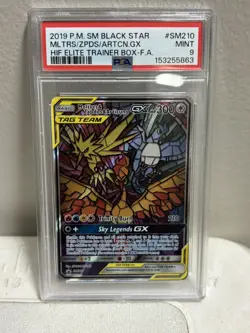 2019 Pokemon Moltres & Zapdos & Articuno GX SM Black Star Promo #SM210 PSA 9 - Image 1