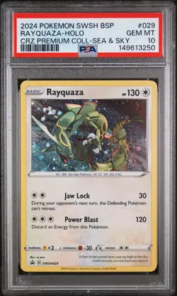 2024 Pokemon SWSH BSP #029 Rayquaza-Holo CRZ Premium Coll-Sea & Sky PSA10 Gem MT - Image 1