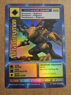 Digimon MetalGreymon DW-01 LP Rare Holo Card PlayStation Promo Bandai 1999 NICE - Image 1