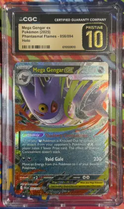 CGC 10 PRISTINE Mega Gengar Ex 056/094 HOLO RARE Phantasmal Flames Pokemon Card - Image 1