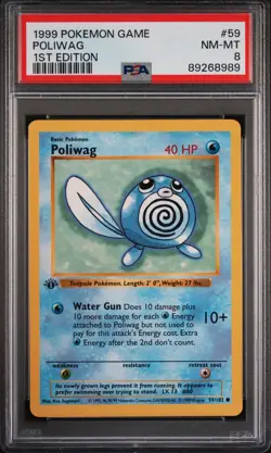 Pokemon Card Poliwag 59/102 1st Edition PSA 8 Shadowless Base Set - Image 1