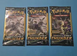 3x LOTPokemon Sun & Moon Lost Thunder 3 Card Booster Pack New/Sealed (Lugia Art) - Image 1