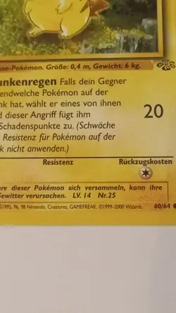 Pokemon Pikachu 60/64 Jungle Common Regular 50 HP Basic German 1999 Card - Image 2