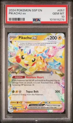 2024 POKEMON SSP EN-SURGING SPARKS #057 PIKACHU EX PSA 10 - Image 1