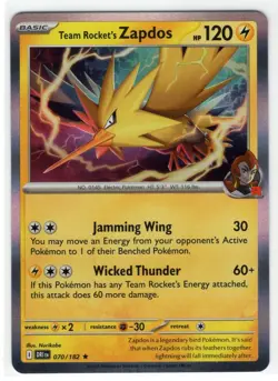 Pokemon Destined Rivals - 070/182 Team Rocket's Zapdos Holo - Image 1
