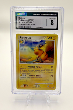 2009 Pokemon Arceus Staff Prerelease RAICHU Stamped Promo 27/99 CGC 8 - Image 1