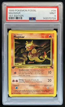 1999 Pokemon Fossil 1st Edition Magmar #39/62 PSA 9 - Image 1