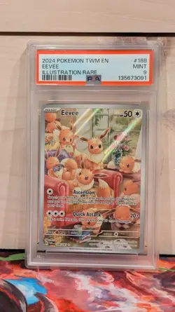 2024 POKEMON TWM EN-TWILIGHT MASQUERADE ILLUSTRATION RARE #188 EEVEE PSA 9 - Image 1