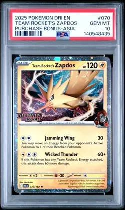 Team Rocket's Zapdos #70 - Pokemon Destined Rivals Stamped Asia Promo - PSA 10 - Image 1