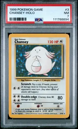 1999 POKEMON BASE SET UNLIMITED #3 CHANSEY-HOLO PSA 7 - Image 1