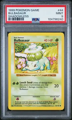PSA 9 MINT Bulbasaur 44/102 SHADOWLESS Base Set Pokemon Card 511 - Image 1