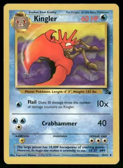 Pokemon Cards Kingler 38/62 UNLIMITED Fossil WOTC Uncommon LP *2 - Image 1