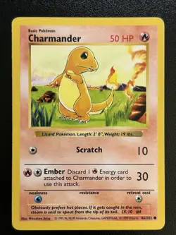 CHARMANDER Pokemon Card - WOTC Unlimited Base Set Shadowless 46/102 NM (A) - Image 1