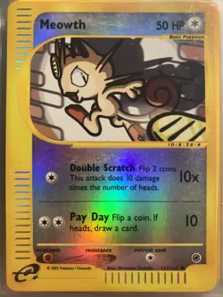 Meowth 121/165 e-Card Reverse Holofoil Pokemon Expedition Vintage WotC Near Mint - Image 1